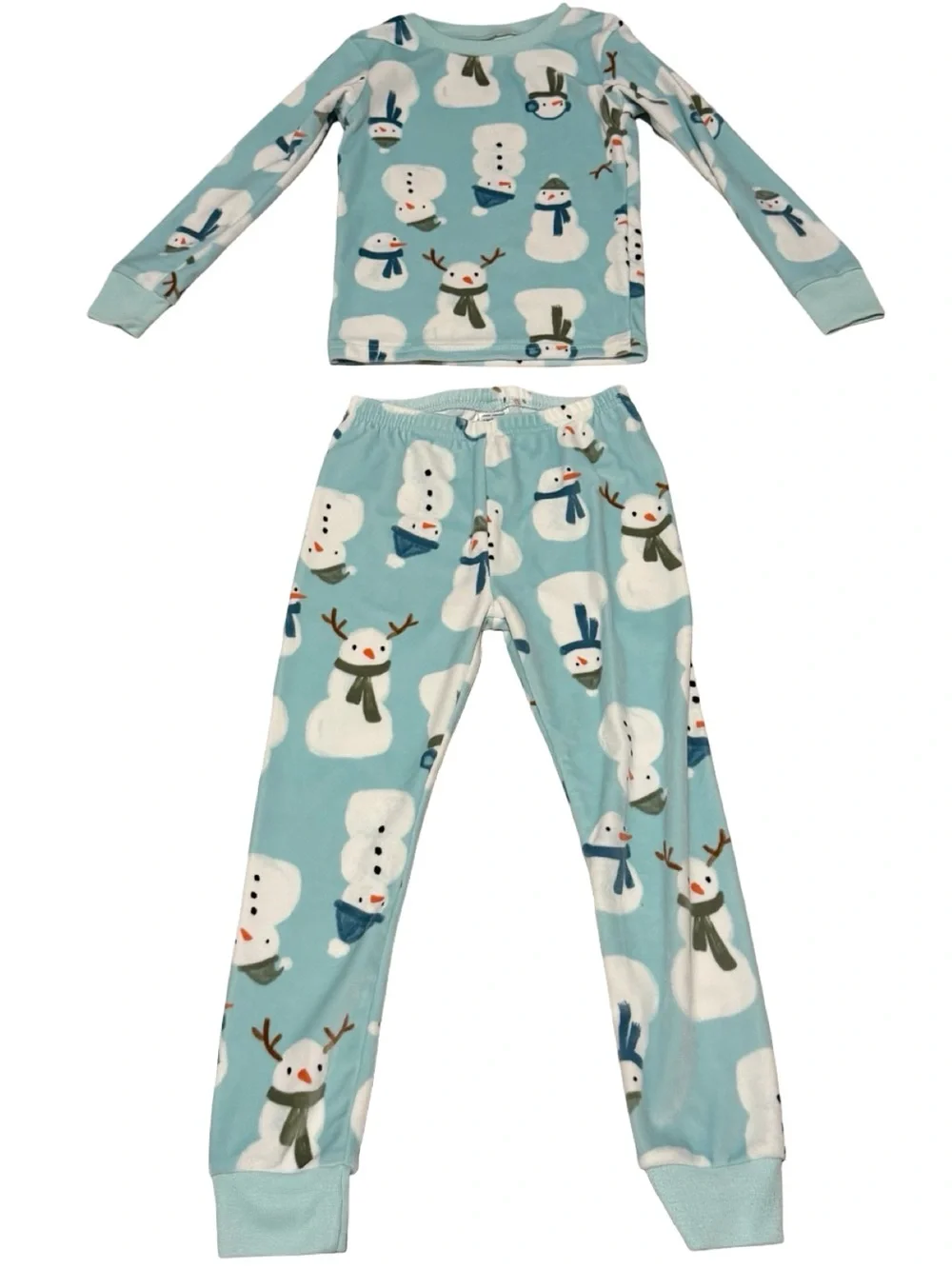 Carter’s Girls Fleece Pajama Set Blue Snowman Winter Holiday Size 5T
